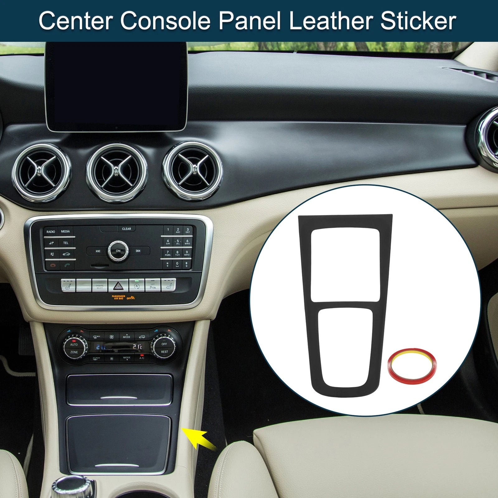 Center Console Panel Sticker Replacement Matte Black for Mercedes-Benz GLA (2020–2024)