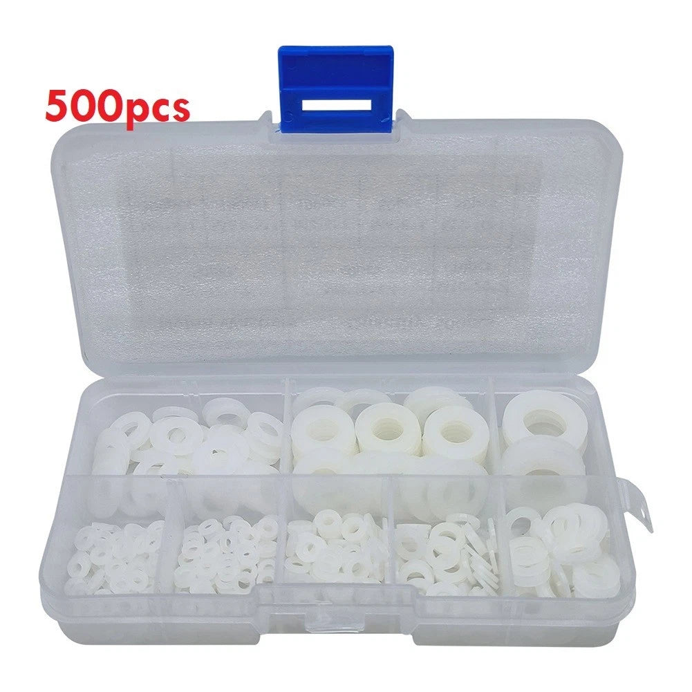 500pcs Nylon Washers Set 8 Sizes in Organizer Box