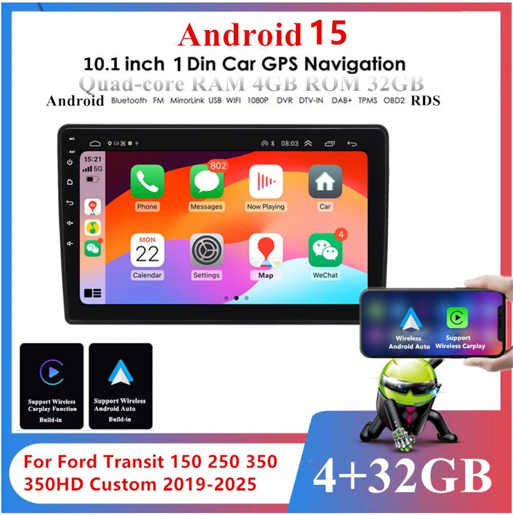 10.1'' Android Stereo Radio GPS for Ford Transit 150 250 350 2019–2025