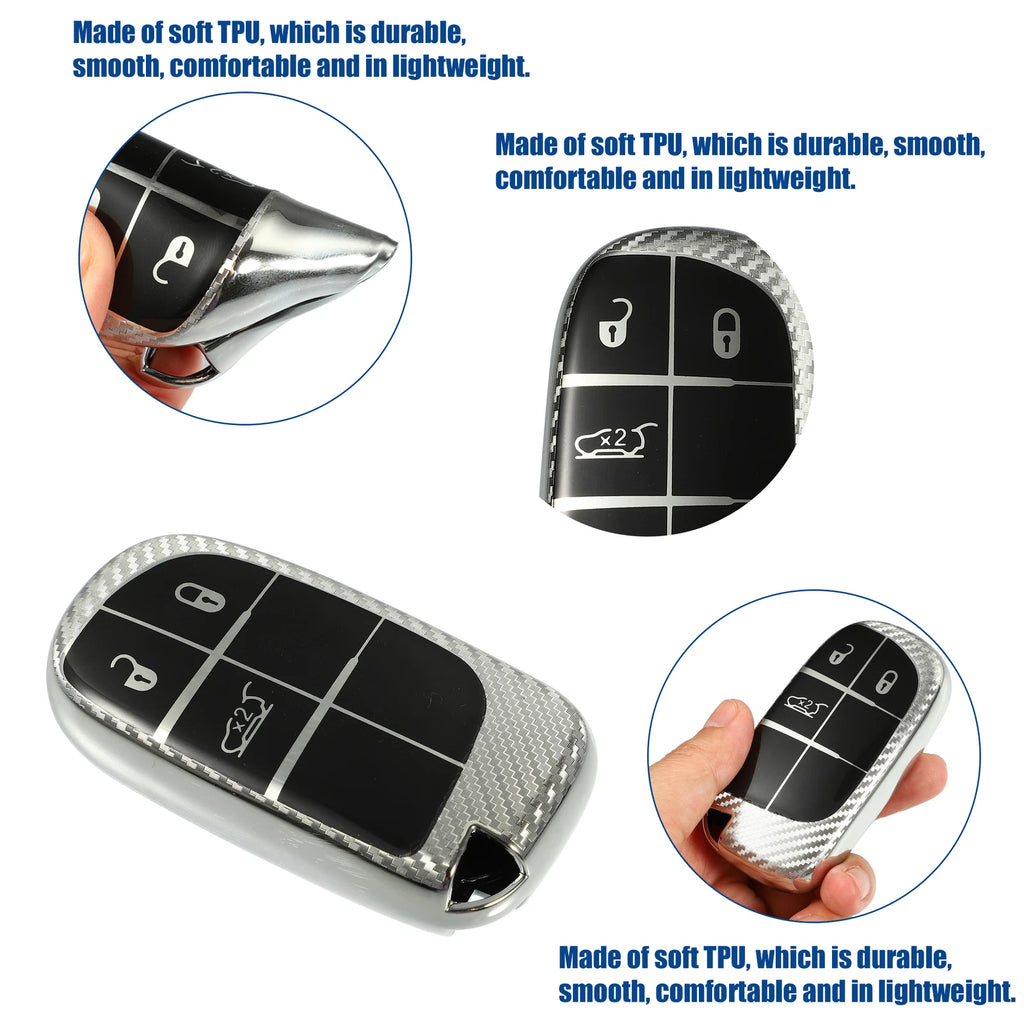 TPU 3 Button Keyless Entry Remote Cover for Chrysler 300 (2011–Present) Silver Tone
