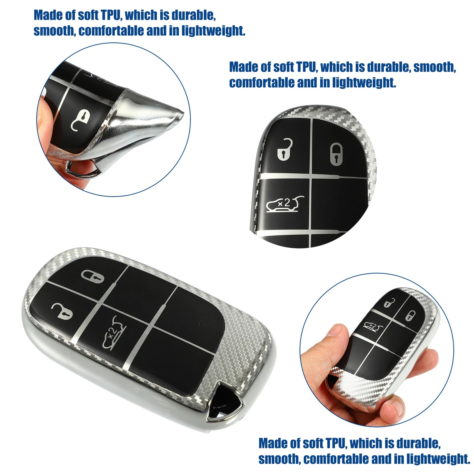 TPU 3 Button Keyless Entry Remote Cover for Chrysler 300 (2011–Present) Silver Tone