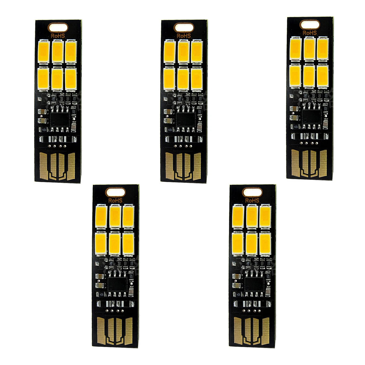 5Pcs 6-LED Portable Keychain Lamp with Touch Dimming (USB)