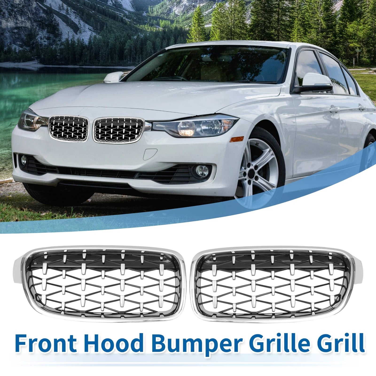 Front Hood Bumper Grille Grill Pair for BMW 3 Series (2013–2018)