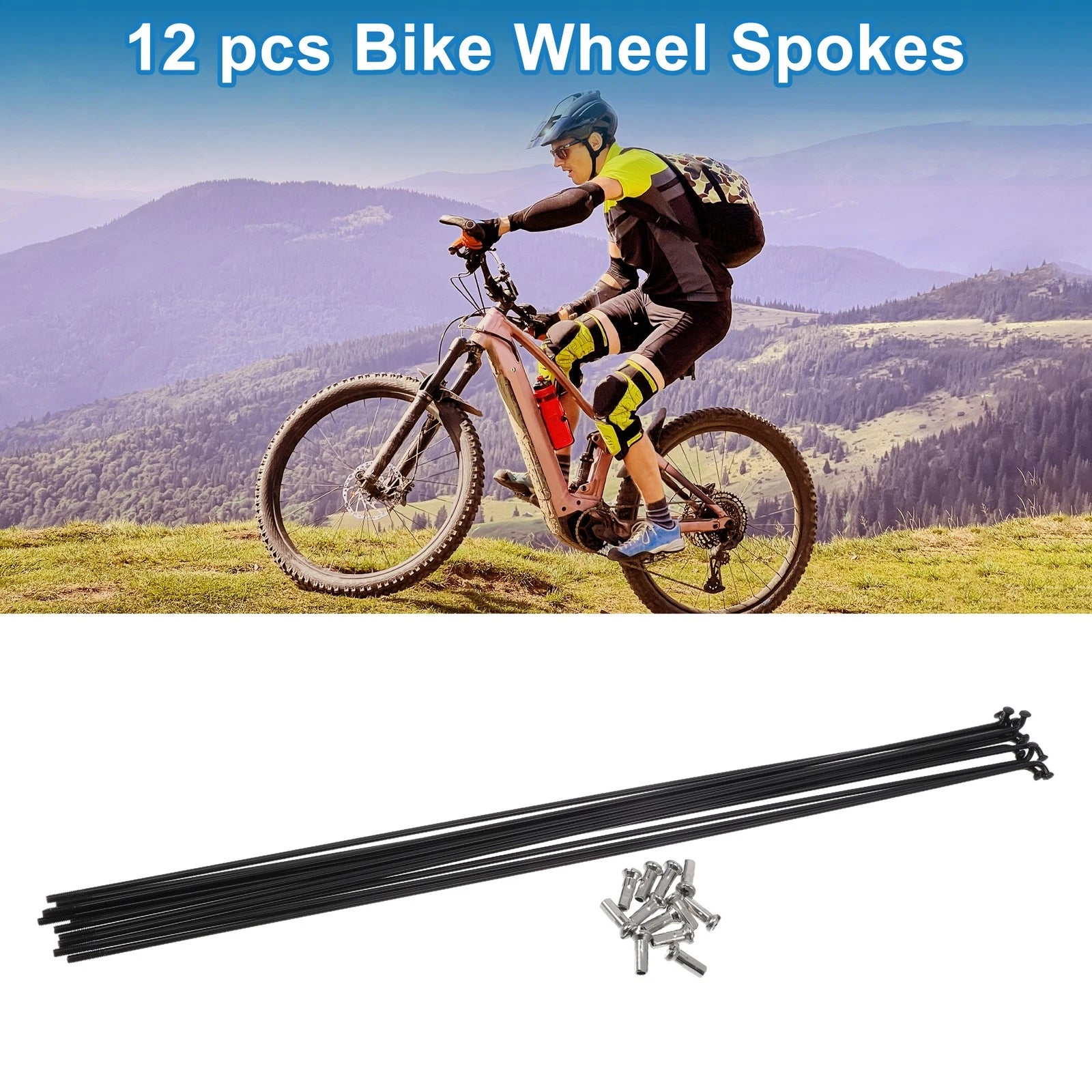 Bicycle Spokes and Nipples Set 304 Stainless Steel Black for Universal