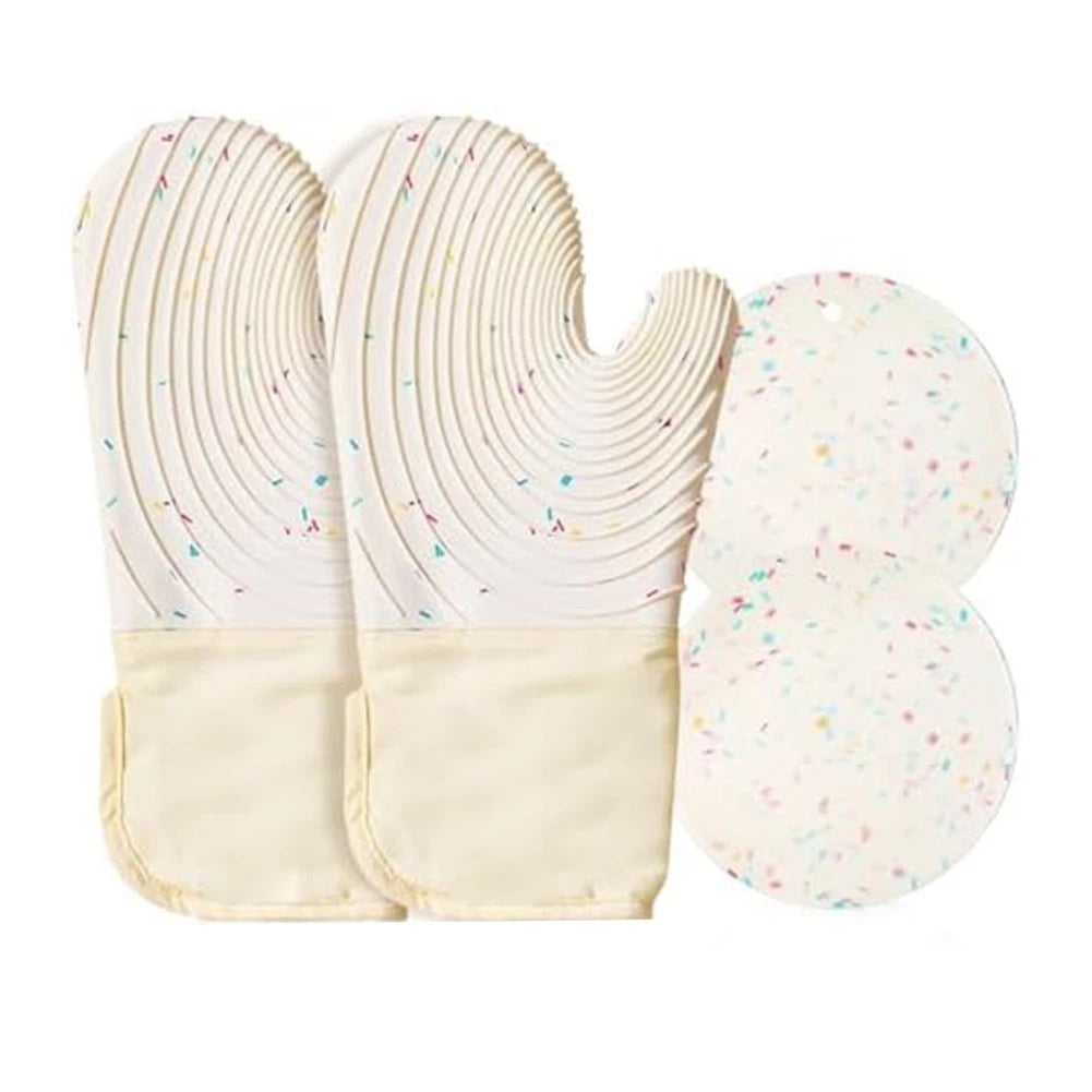 Heat Resistant Silicone Oven Mitts Set of 2 - Thickened White