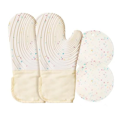 Heat Resistant Silicone Oven Mitts Set of 2 - Thickened White