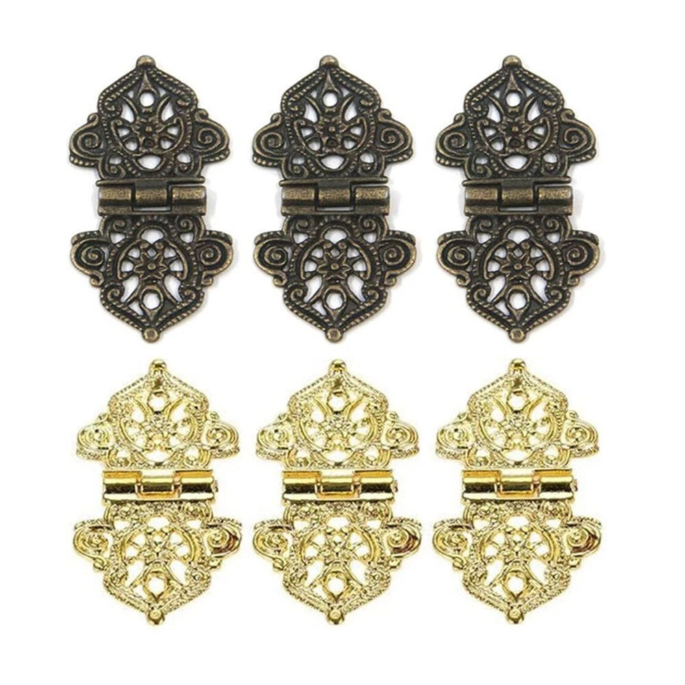 Set of 6 Antique Hollow Flower Hinges for Jewelry Chest Cabinet Door