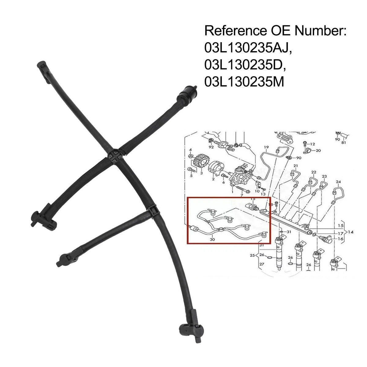 Fuel Injector Return Line Leak Off Pipe for Transporter T5 T6 (2003–2019) 03L130235AJ