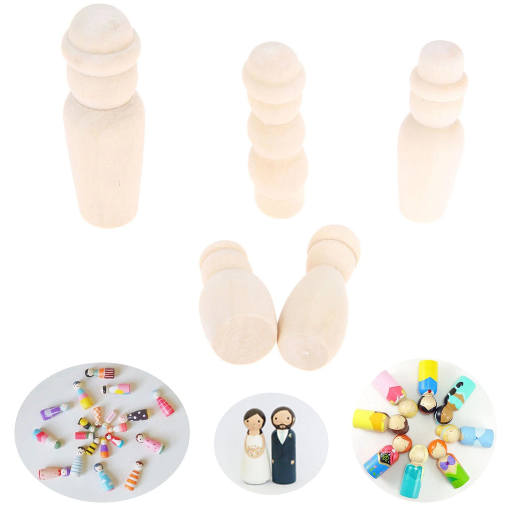 Set of 50 Unpainted Wooden Peg Dolls for DIY Craft Kids Toys Decor