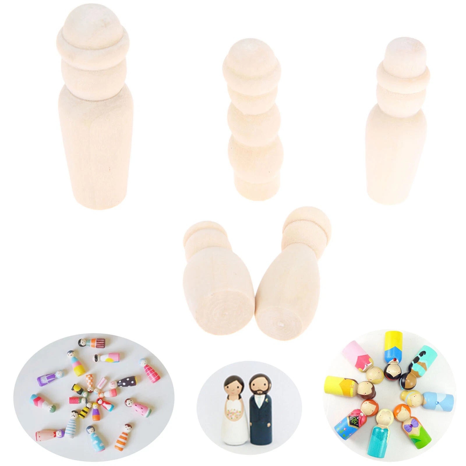 Set of 50 Unpainted Wooden Peg Dolls for DIY Craft Kids Toys Decor
