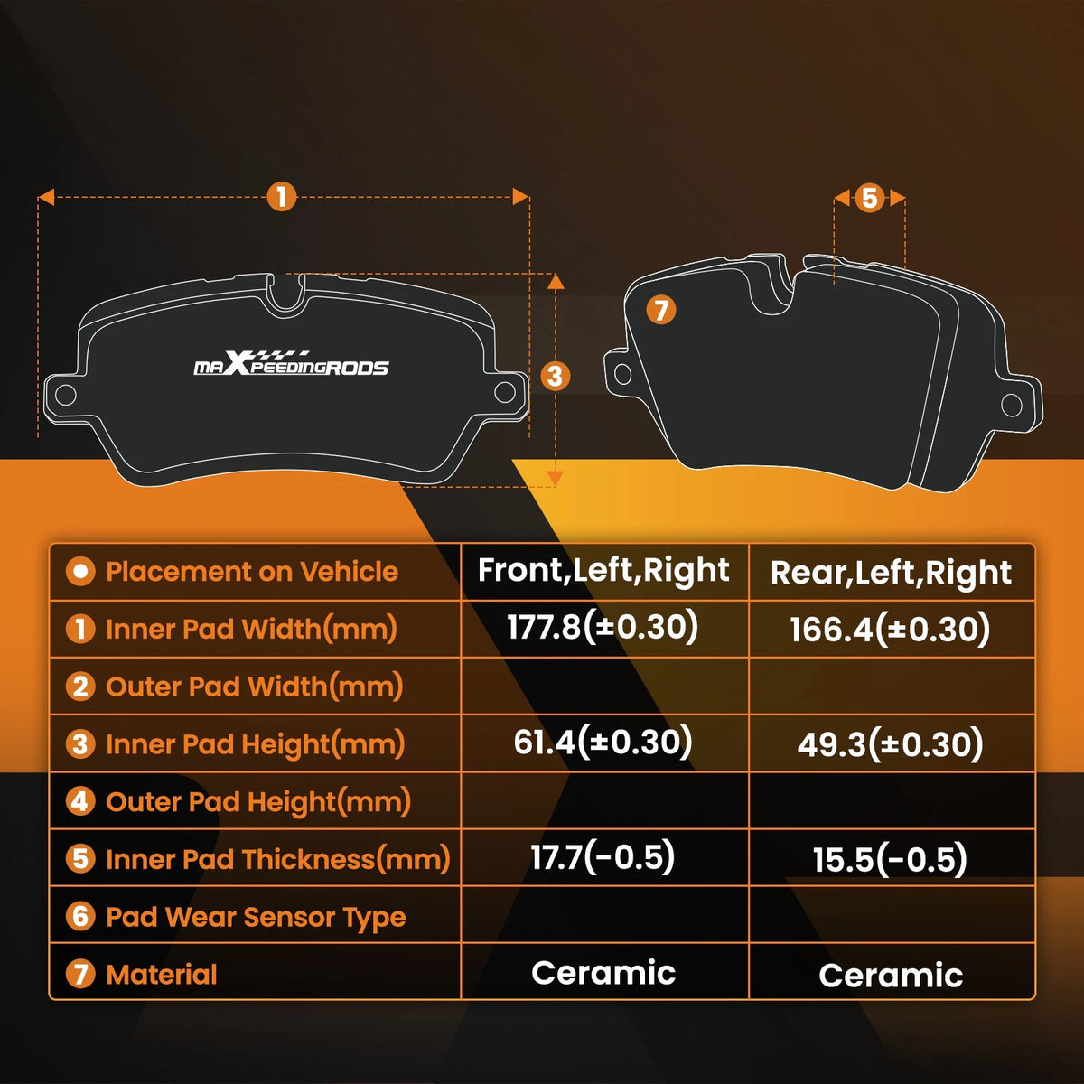 Set of 4 Ceramic Brake Pads for Dodge Ram 1500 (2006–2010) P-1084 P-967