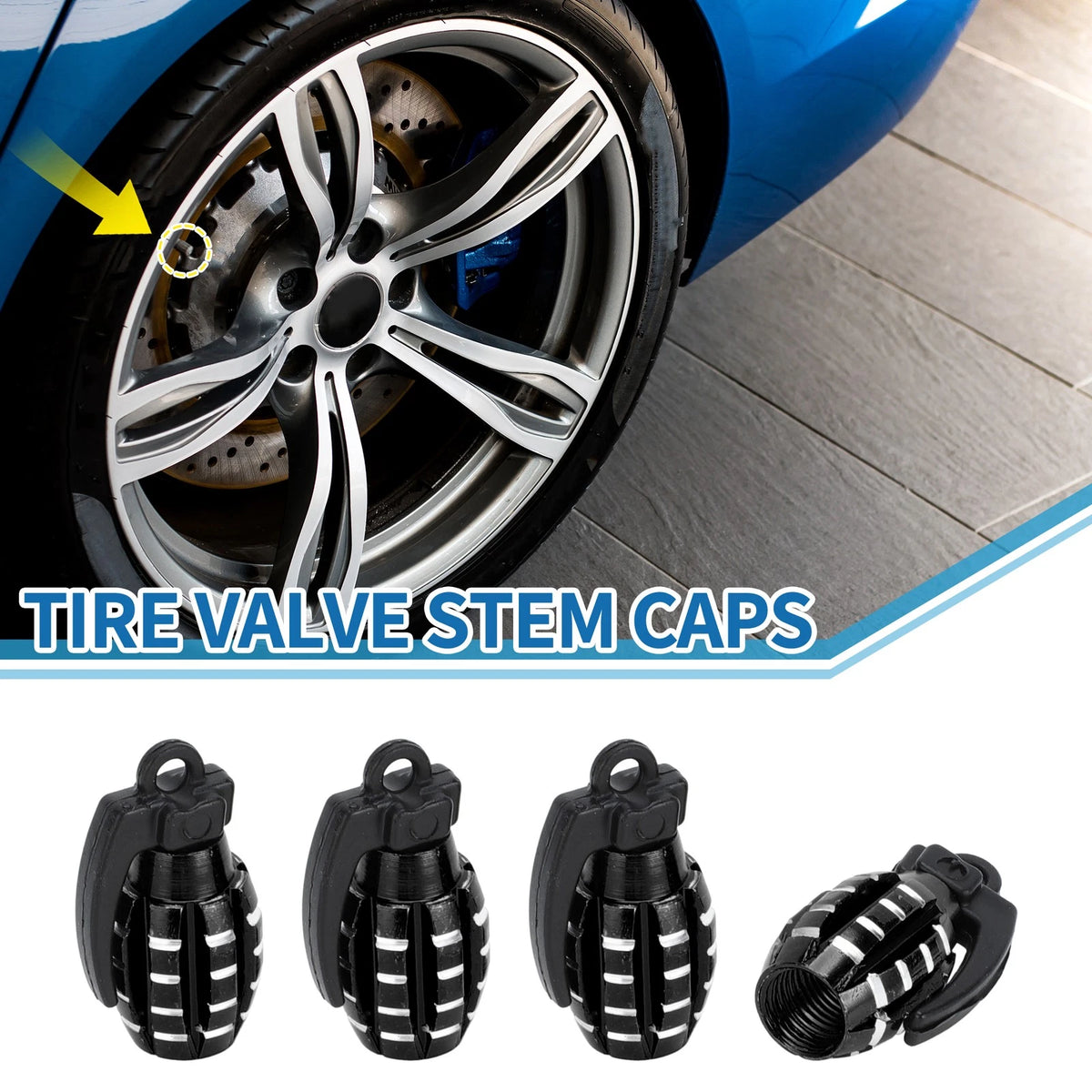 29MM Tire Valve Stem Caps 4 Pack for Car SUV Bike RV (14x29mm)