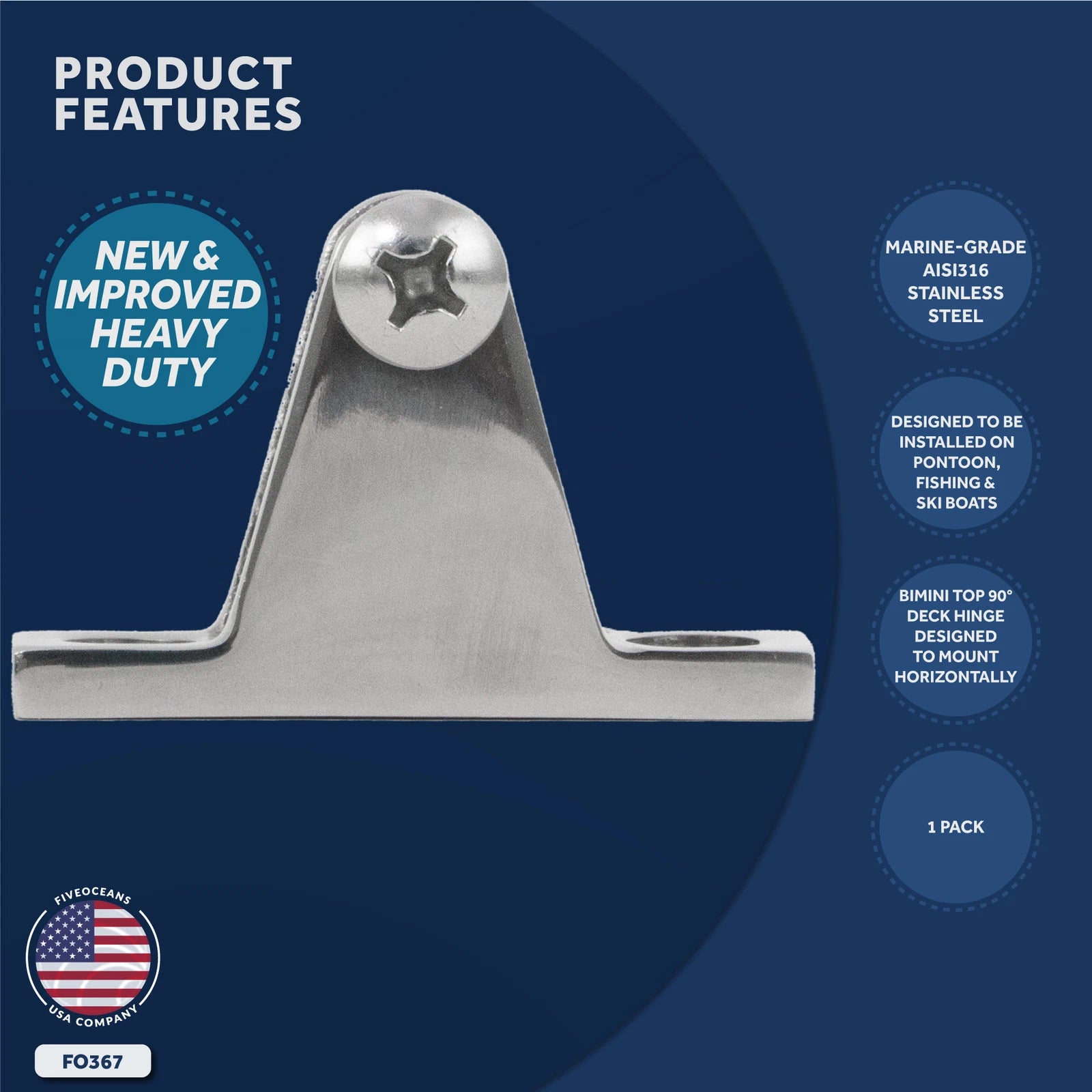 Bimini Top Hardware 90 Degree Deck Hinge with Screw Pin for Marine Use