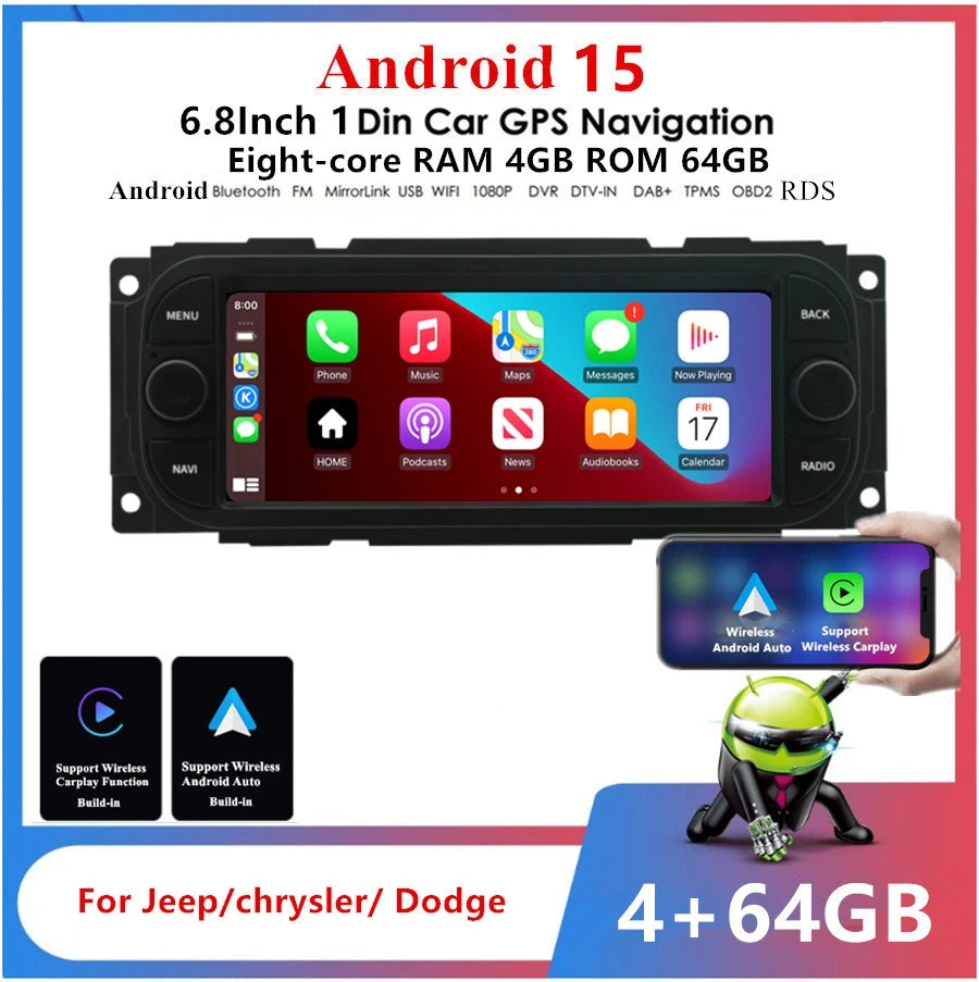 6.8'' Car Stereo GPS Navigation for Jeep Wrangler (2011–2018)