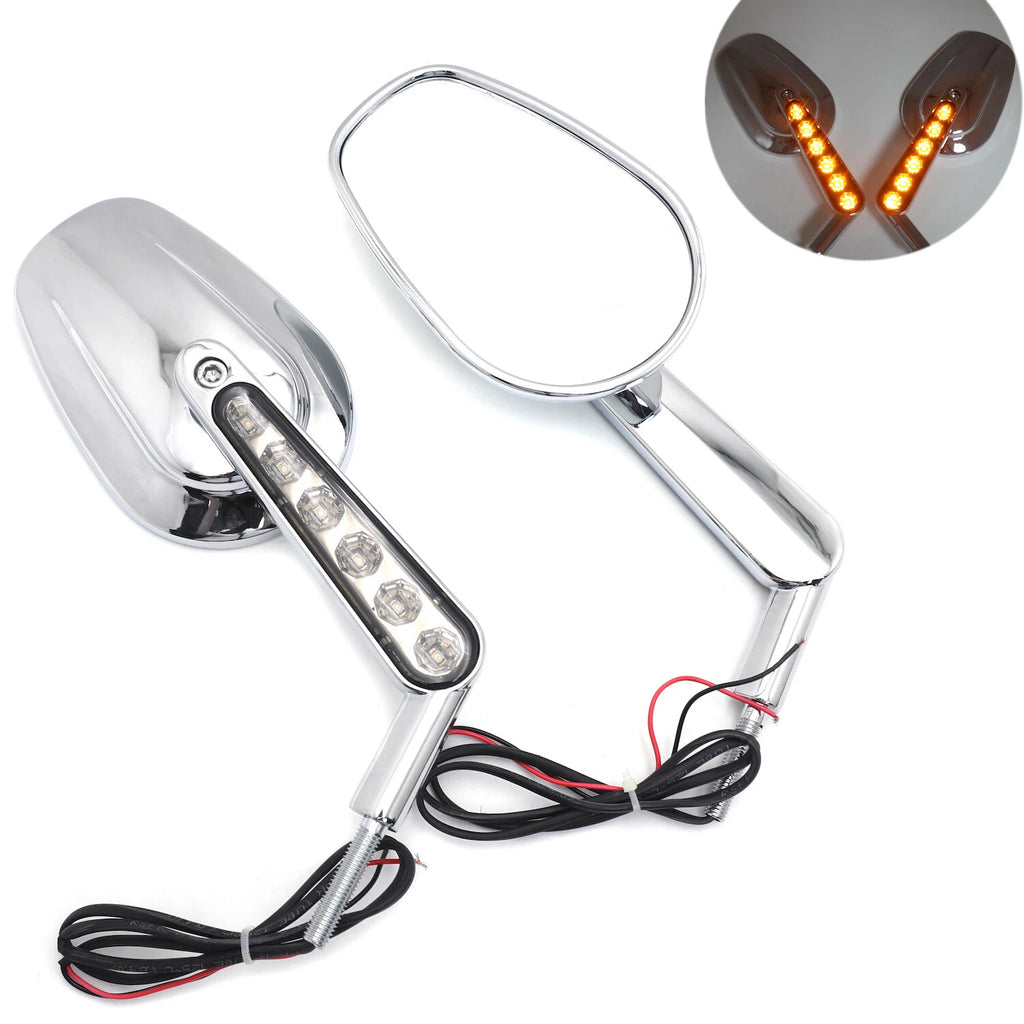 HTTMT Chrome Rear View Mirror with LED Light for Harley Davidson Softail