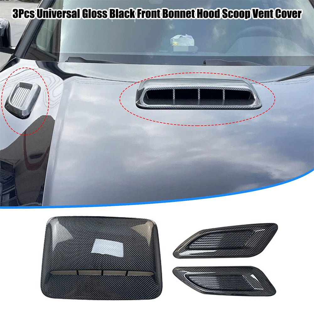 3X Universal Car Hood Bonnet Scoop Air Flow Intake Vent Cover Carbon Fiber