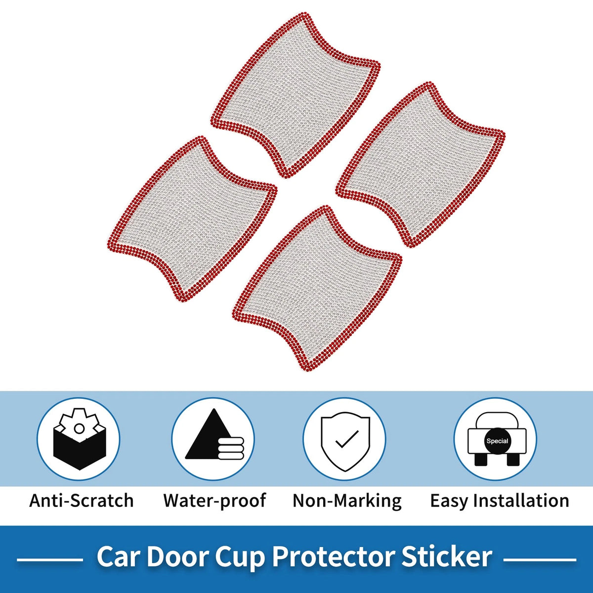 Car Door Handle Protector for (8x10cm, White, Red)