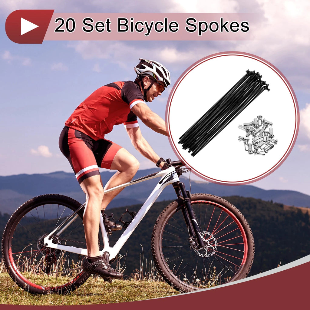 Bicycle Spokes Replacement 125mm Carbon Steel Black for 20 Set Wheel