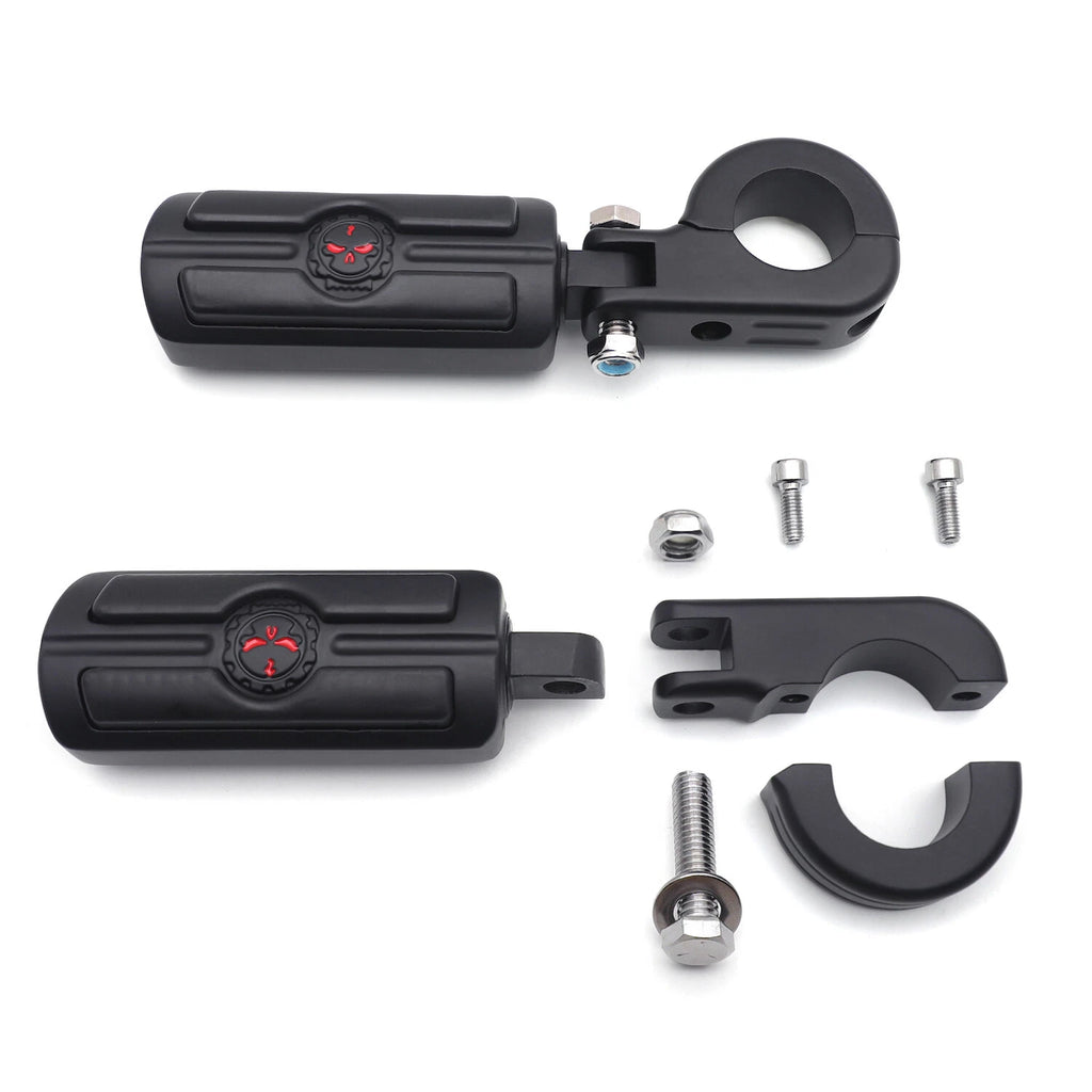Gear Skull Footpegs Kit for Harley Dyna (1984–2017) - 1.25" Engine Guard