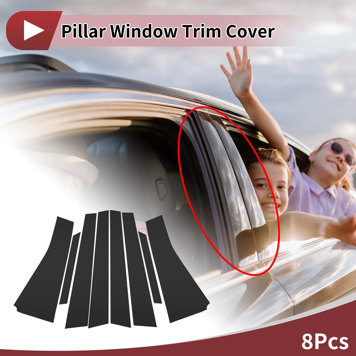 8 Pcs Car Door Pillar Window Trim for Toyota Wish AE20 (2009–2017) Black