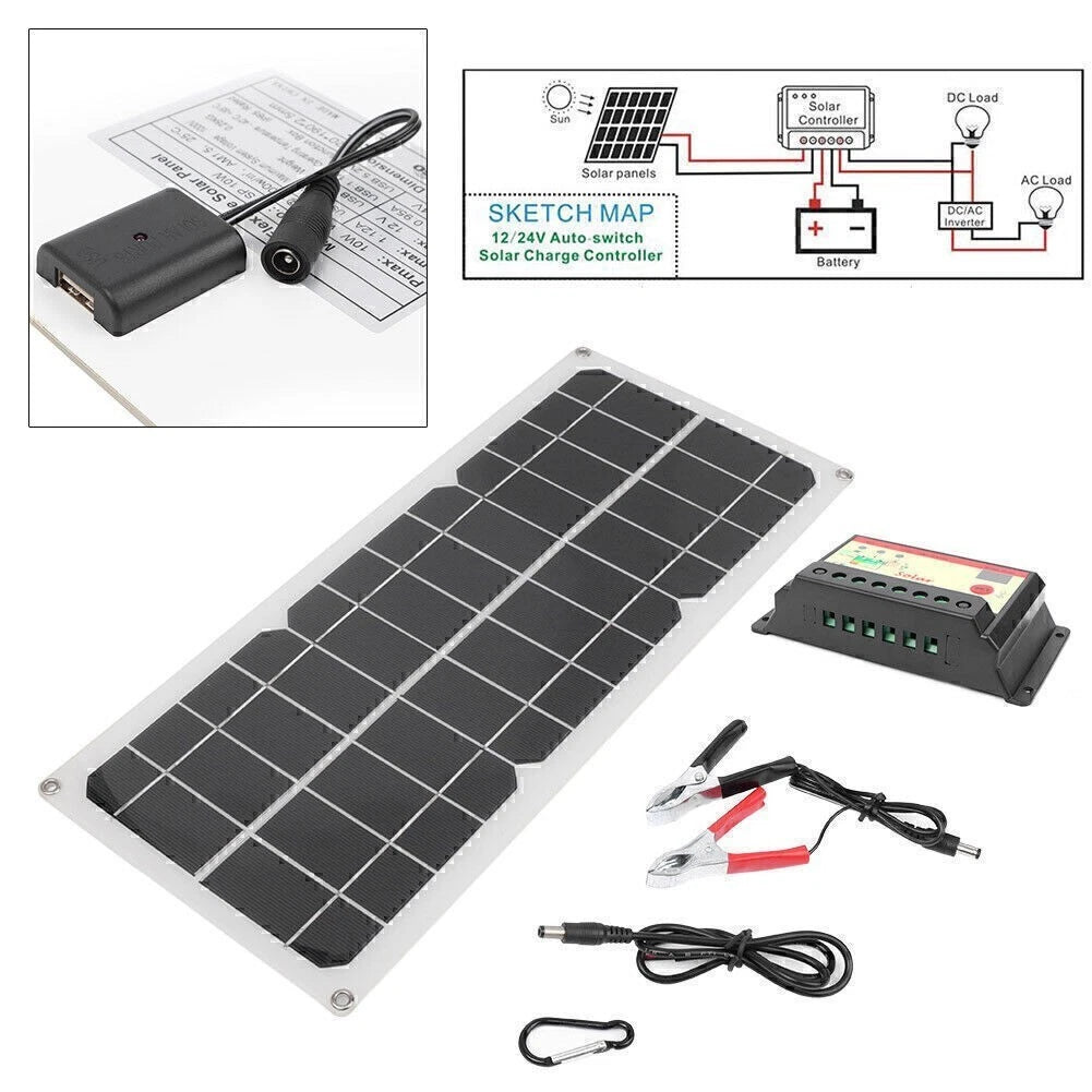 10W Solar Panel Battery Charge Kit for Boat Caravan Home (Fit)