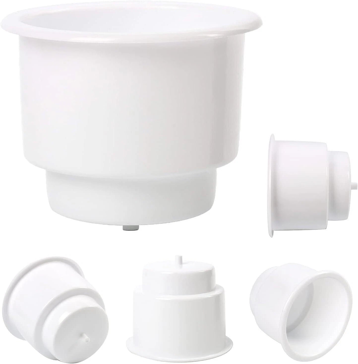 5 Pack White Plastic Cup Holder Insert with Drain for Boat Car Marine RV