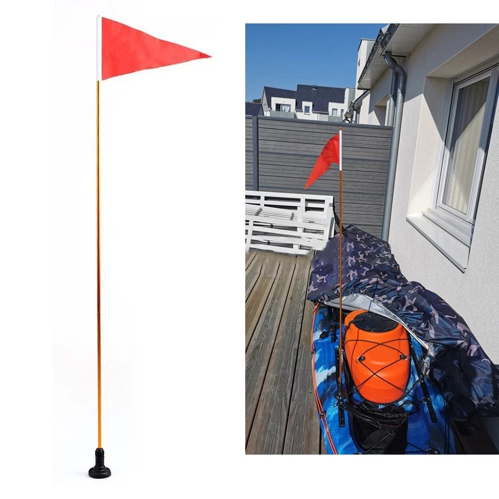 Aluminum Flag Pole Kit for Kayak (120cm) - Foldable Red Banner & Mount Base