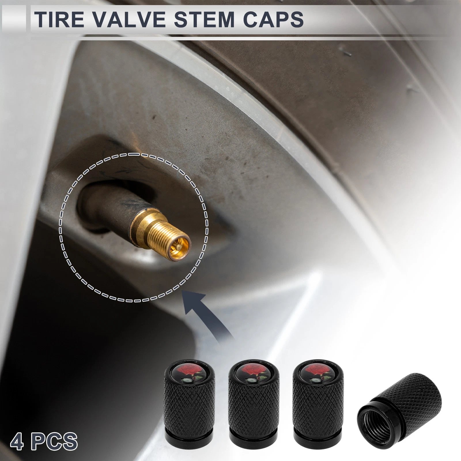 Tire Valve Stem Caps Replacement for Black Car Truck Bicycle 4 Pcs (Universal)