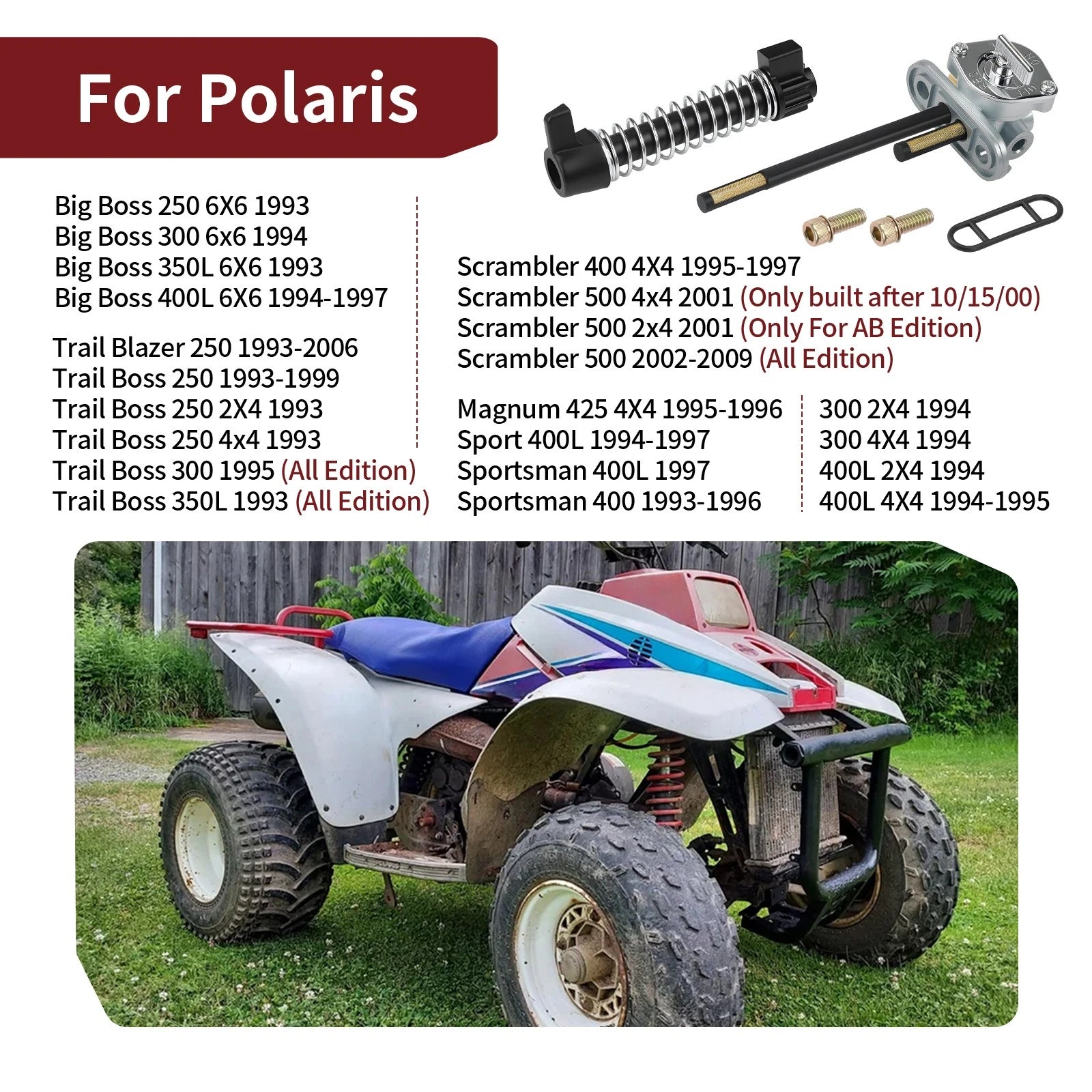 Aluminum Fuel Valve Petcock + Lever Knob for Polaris 300 400L 2X4 4X4