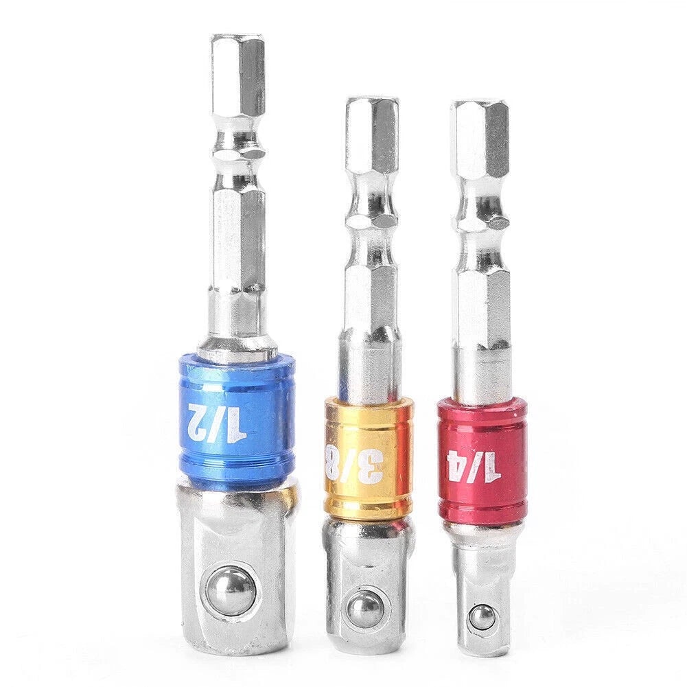Socket Bit Adapter Set 1/4" 3/8" 1/2" for Impact Drill (3 pcs)