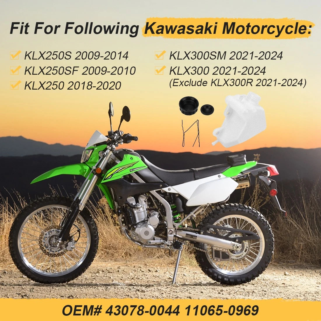 Coolant Reservoir Tank w/ Cap for Kawasaki KLX250 KLX300 SM (2009–2024) 43078-0044