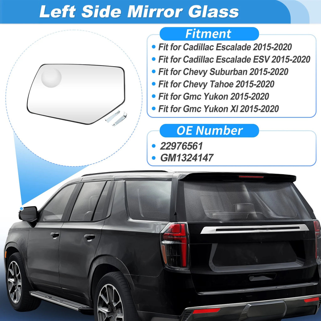 Left Side Heated Convex Mirror Glass Replacement for Cadillac Escalade (2015–2020)