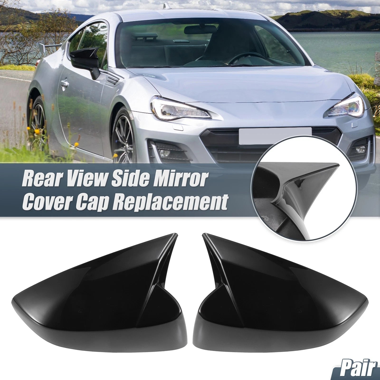 Rearview Mirror Cover Overlay Gloss Black Replacement for Subaru BRZ (2012–2020)