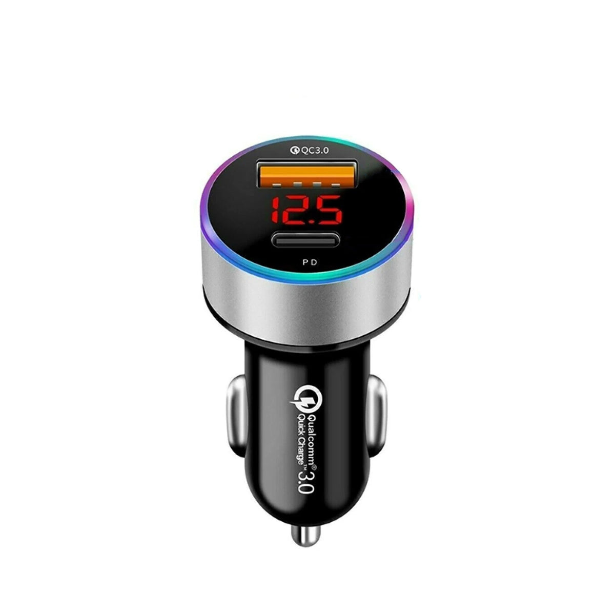 USB PD QC3.0 Fast Car Charger for DC12V-24V Vehicles (Type-C, Digital Display)