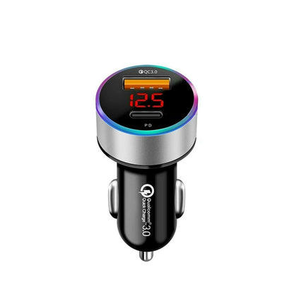 USB PD QC3.0 Fast Car Charger for DC12V-24V Vehicles (Type-C, Digital Display)