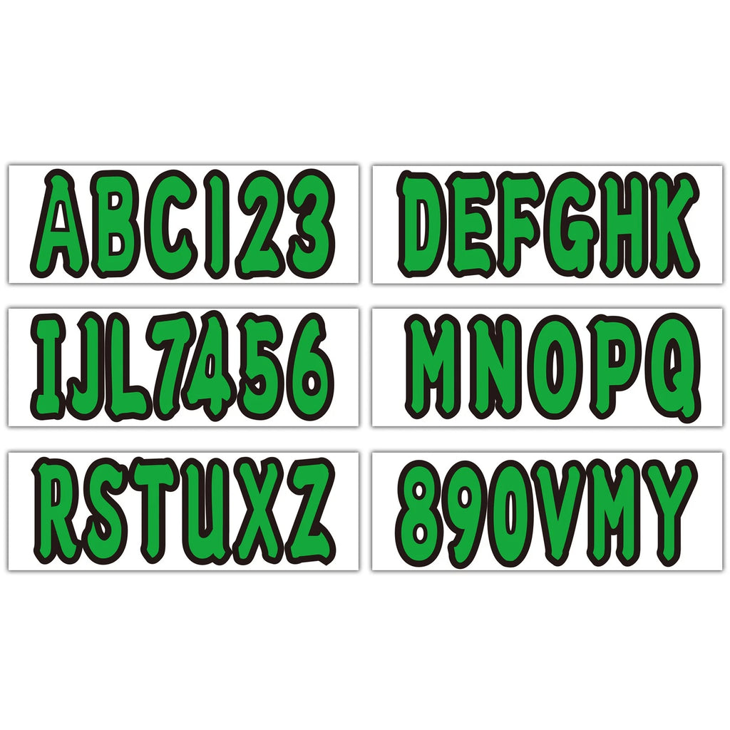 Set of 4 Green Marine Boat Sticker Decals A-Z & 0-9 Numbers