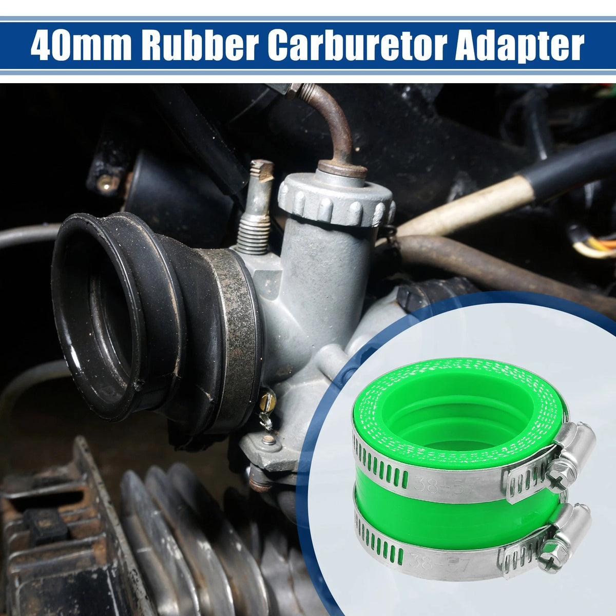 40mm ID Green Carburetor Adapter Inlet Intake Pipe Boot with Clamps for