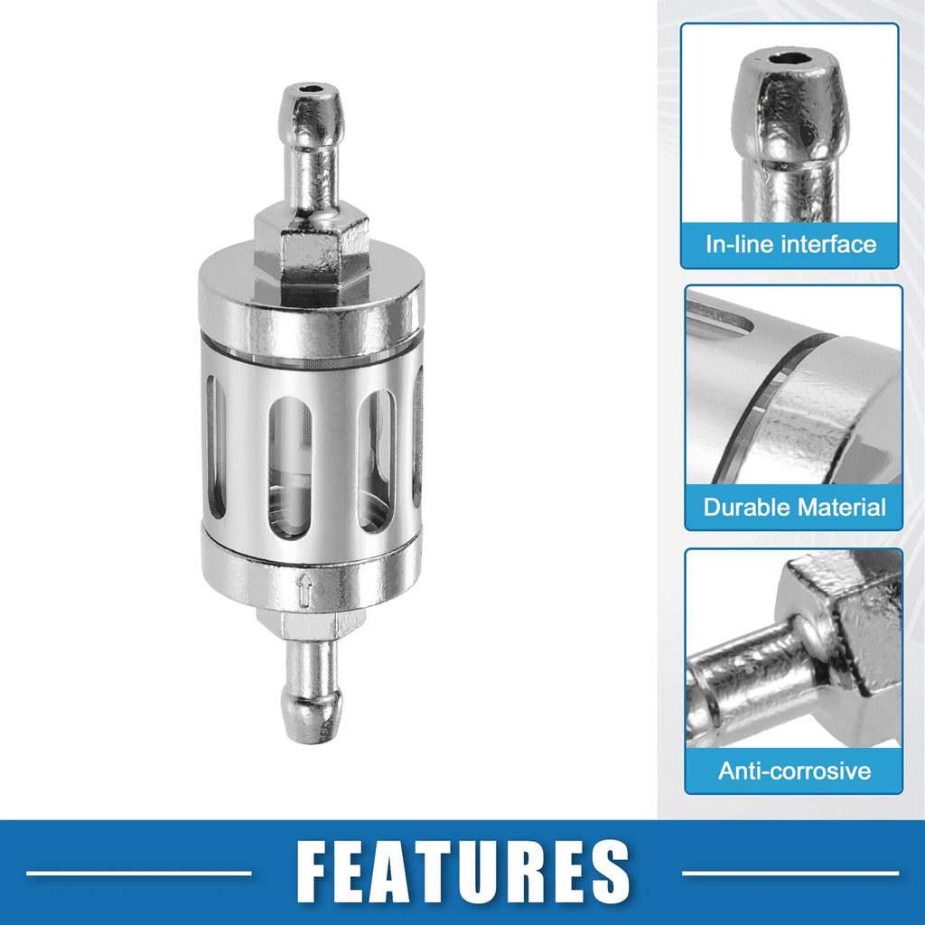 Gas Inline Fuel Filter Replacement for Bikes Silver Tone (Universal)