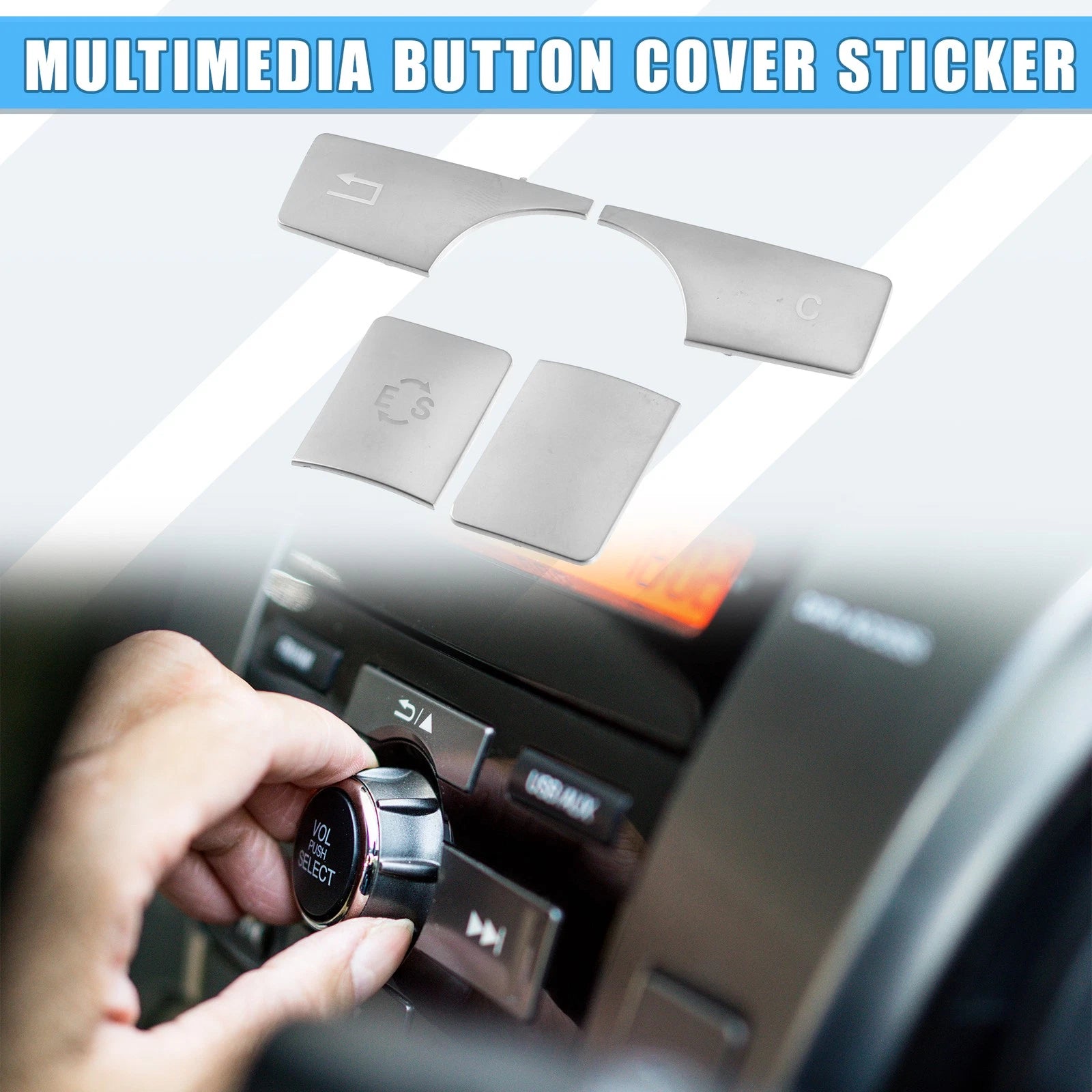 Multimedia Radio Button Cover Sticker for Mercedes-Benz ABS Silver Tone (1Set)