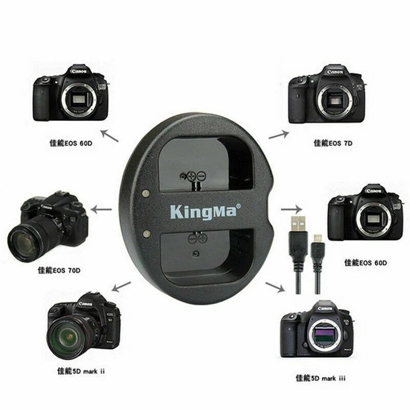LED Indicator Dual Channel Battery Charger for Canon 5D2 5D3 5D4 70D 60D 80D 7D