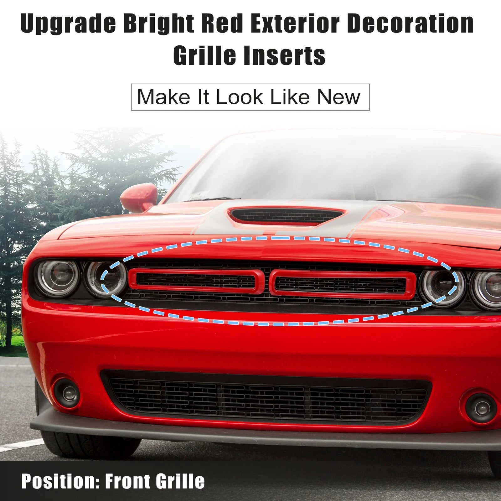 Front Grille Mesh Insert Trim for Dodge Challenger (2015–2022) Red