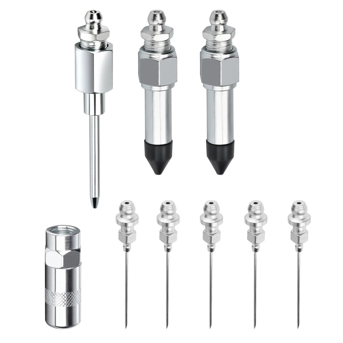 Grease Gun Injector Needle Nozzle Kit with Rubber Adapter (9 Pcs)