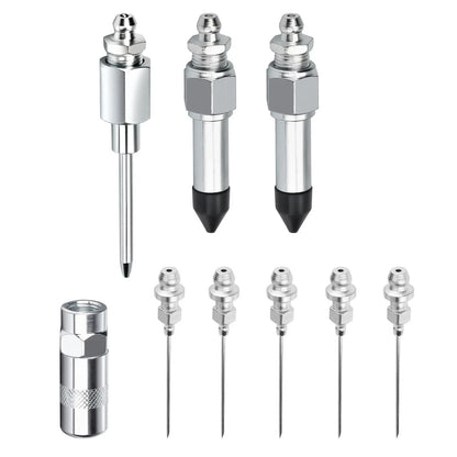 Grease Gun Injector Needle Nozzle Kit with Rubber Adapter (9 Pcs)
