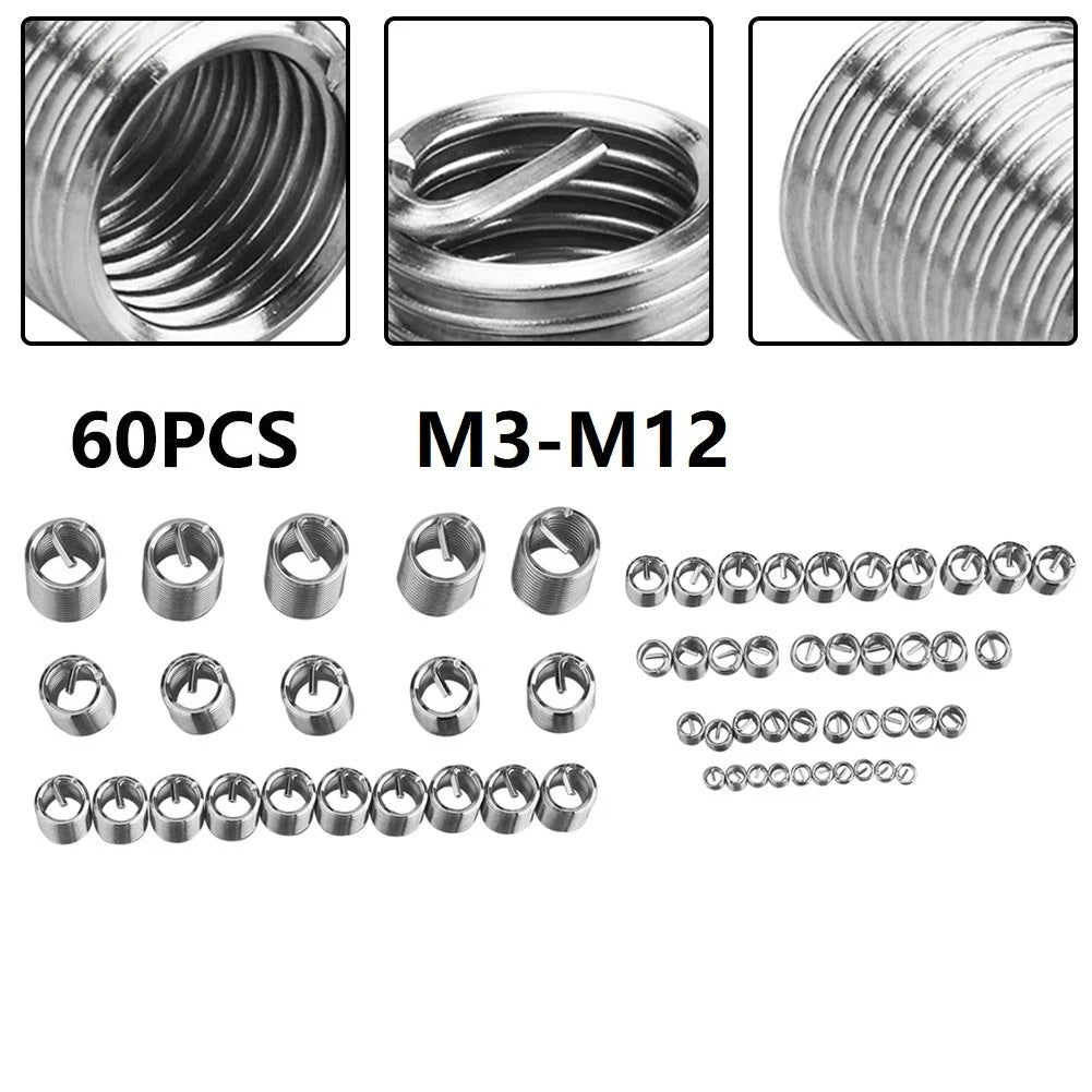 60pcs Thread Repair Insert Accessories M3-M12 for Automotive Applications
