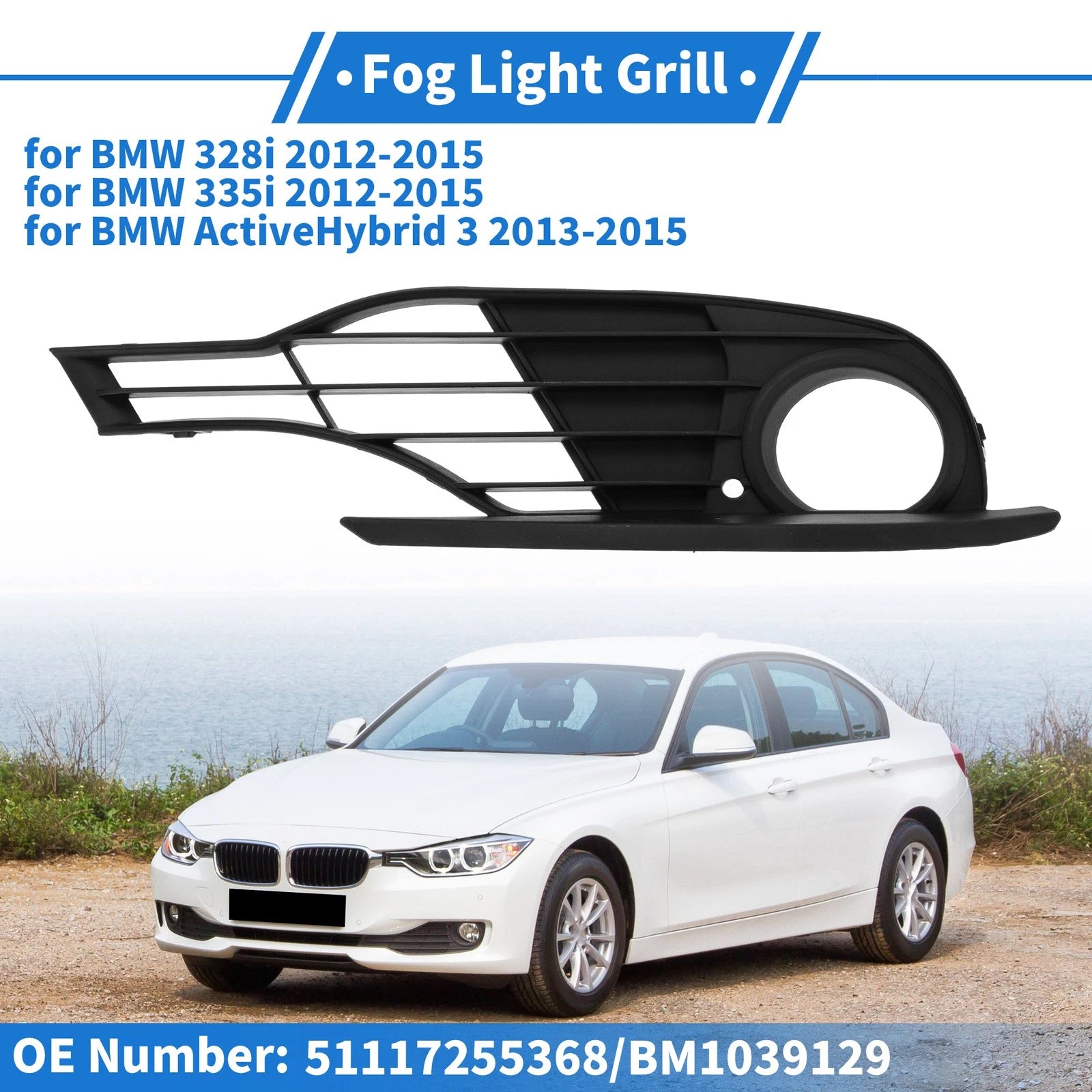 Front Right Fog Light Grille Replacement for BMW 328i (2012–2015) ABS