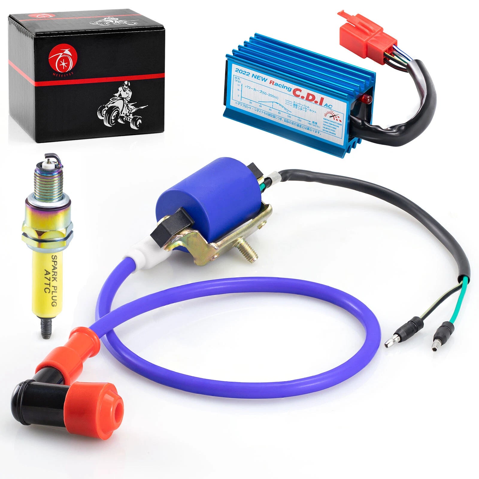 5Pin AC CDI Ignition Coil & 10mm Spark Plug for 70cc 90cc 110cc ATV