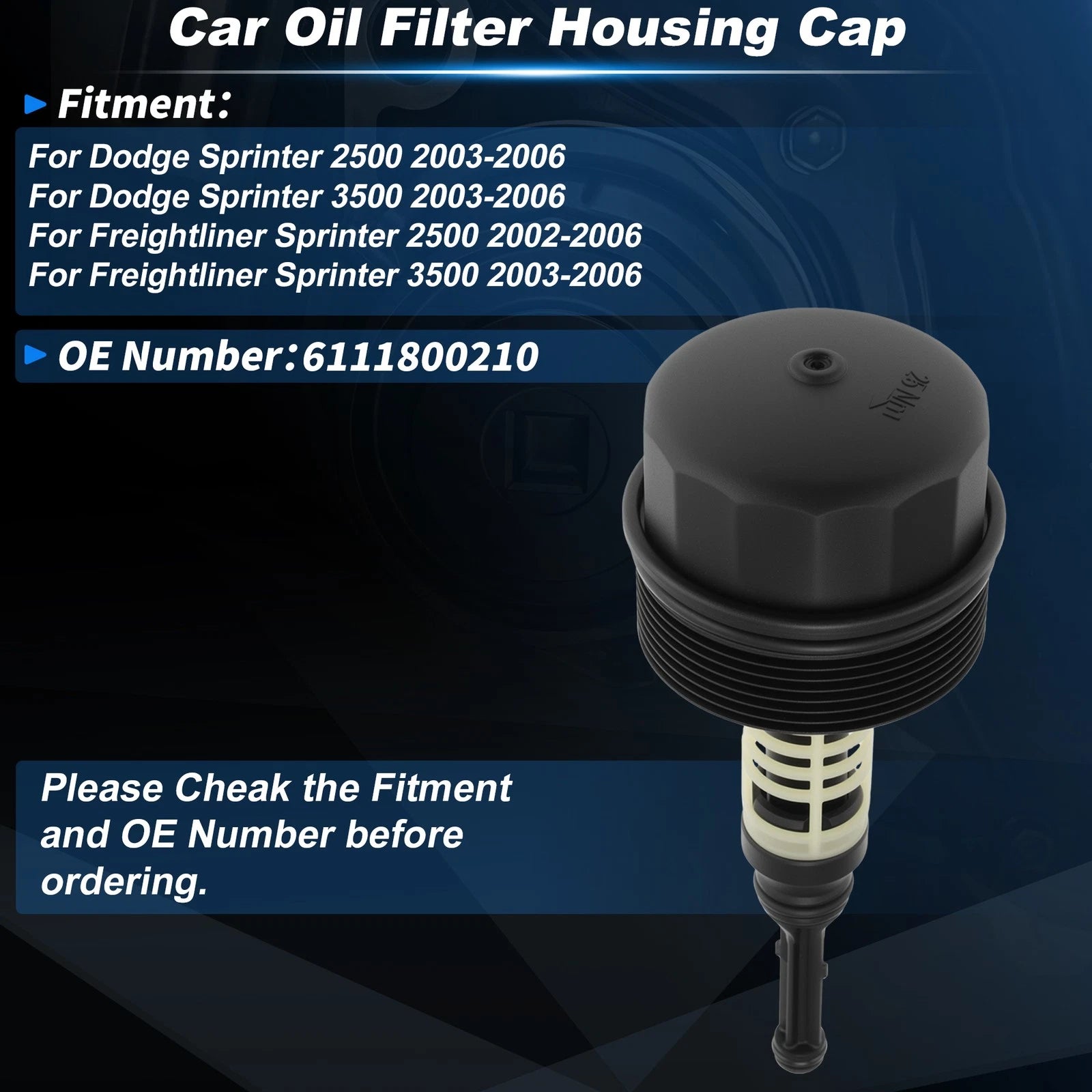 Oil Filter Housing Cap for Dodge Sprinter 2500 (2003–2006) 6111800210