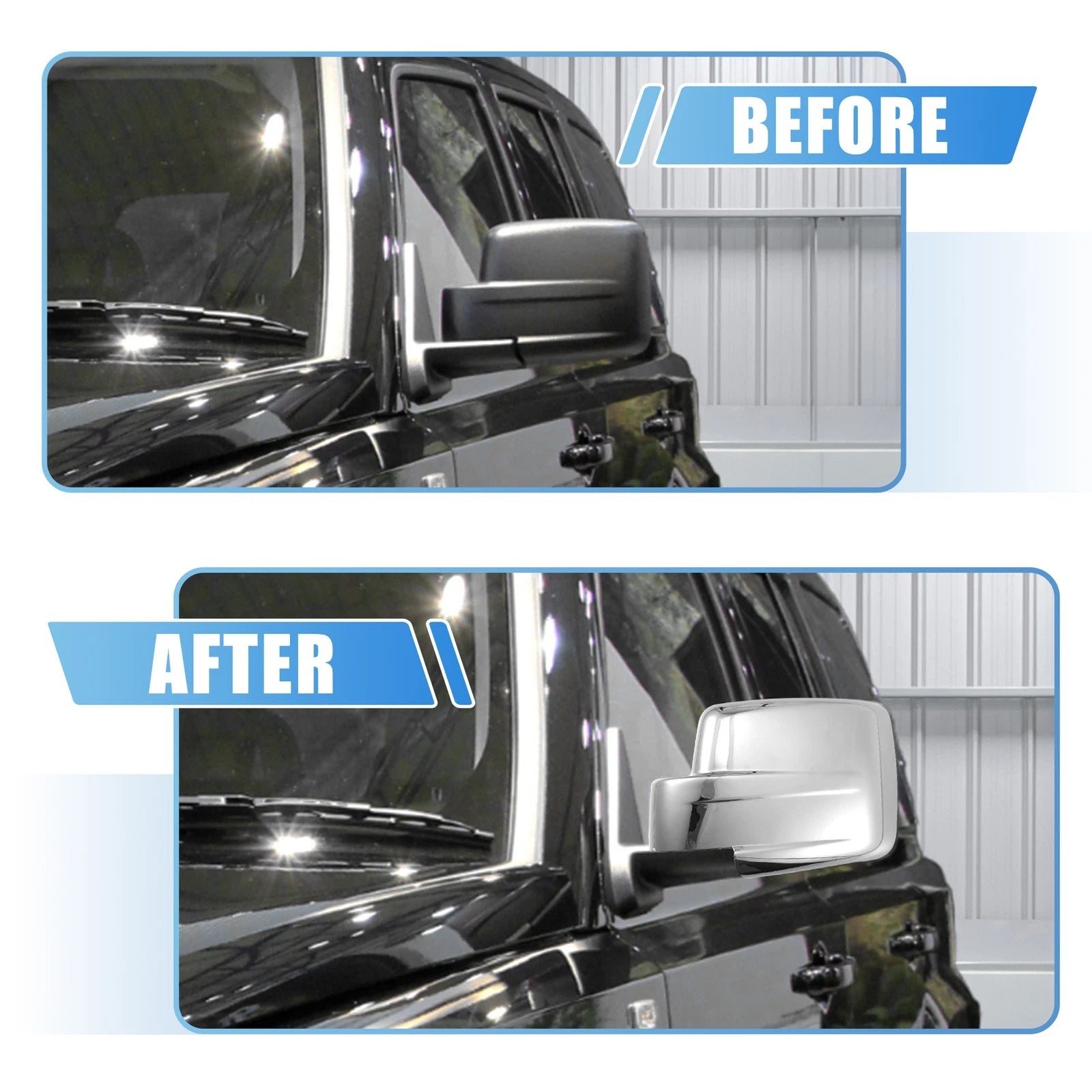 Pair Chrome Plated Full Mirror Covers for Jeep Patriot (2007–2017)