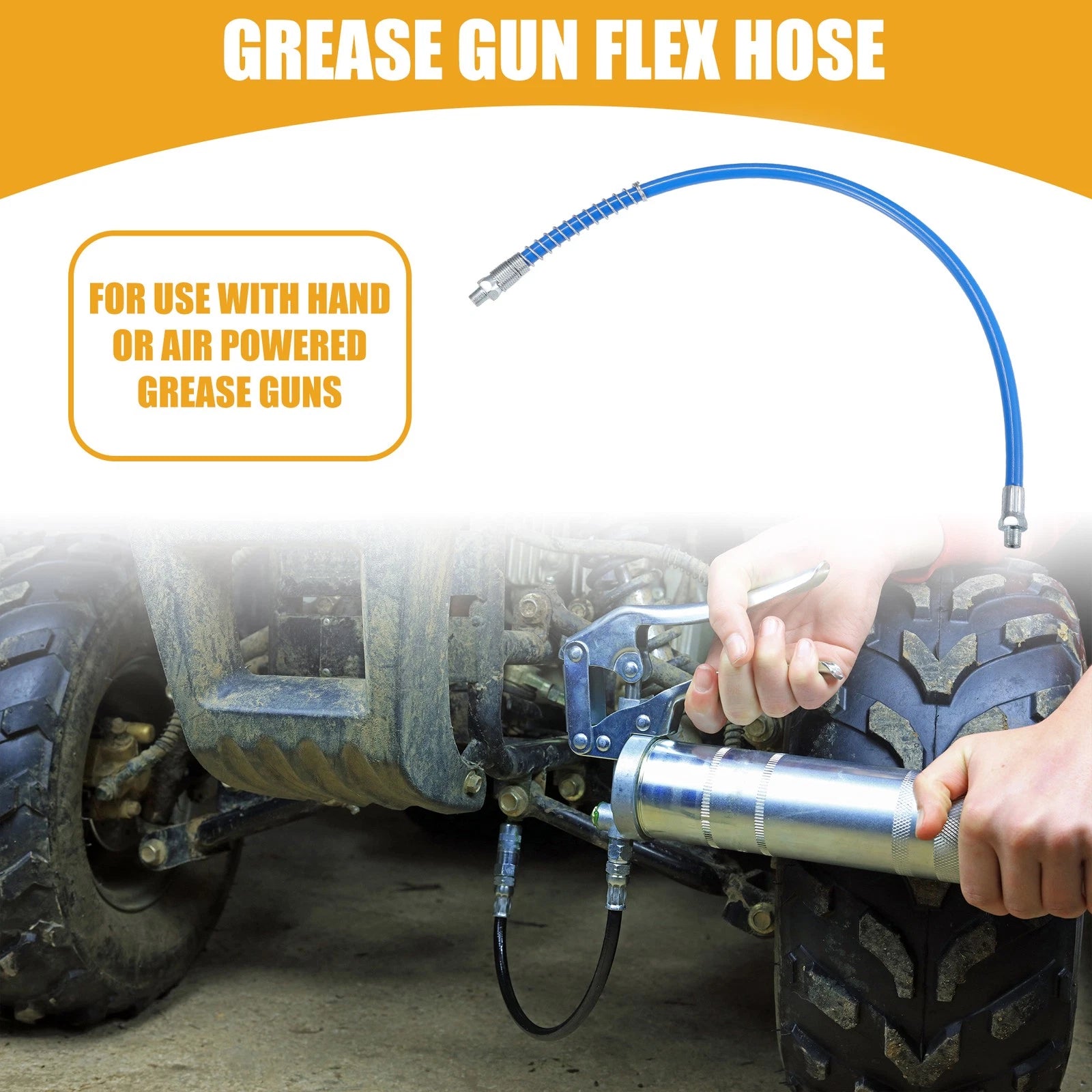 Universal Trailer Grease Gun 1/8 NPT Flex Hose Extension Non-Slip Blue (20")