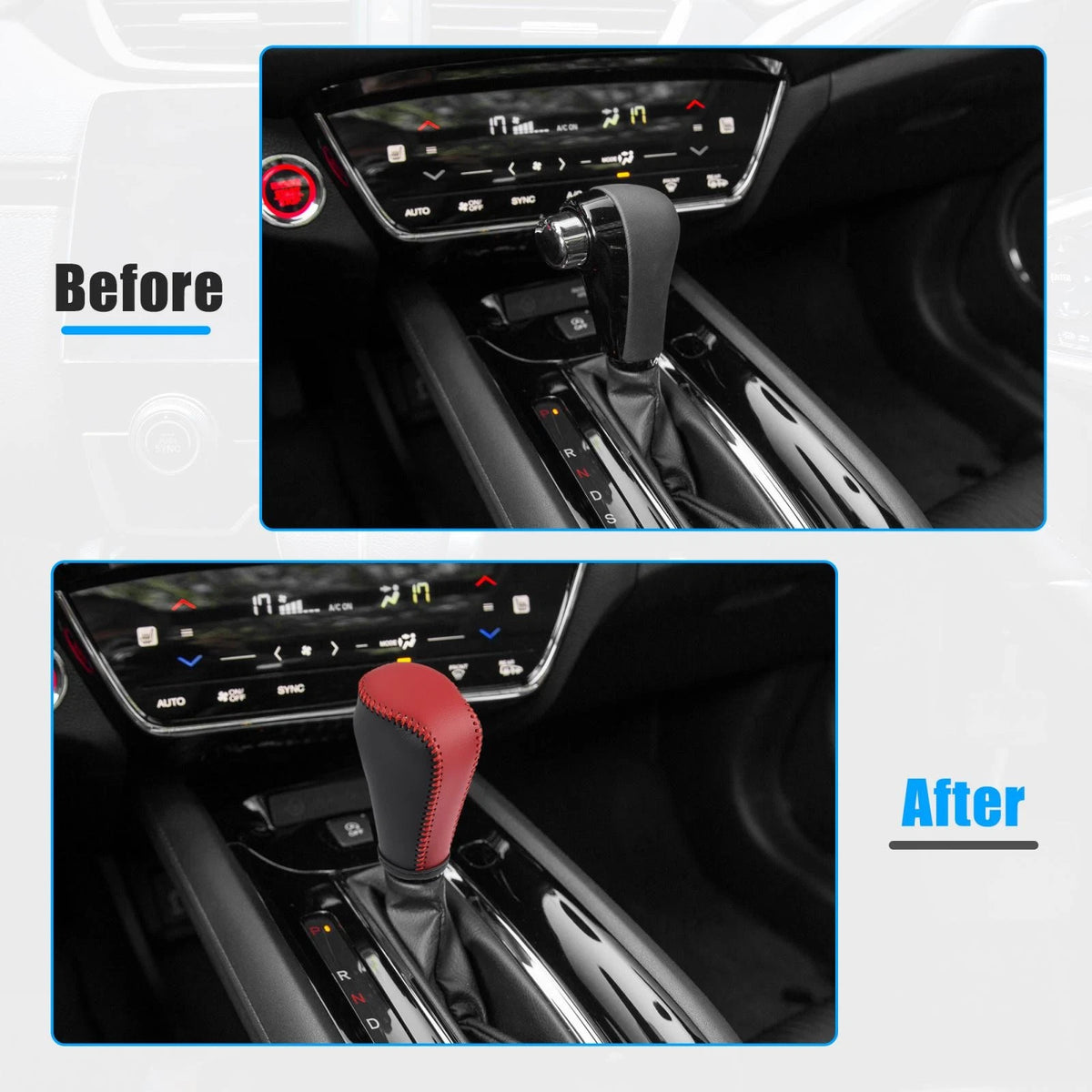 Gear Shift Knob Cover Replacement with Red Stitching for Mazda 3 (2014–2018)